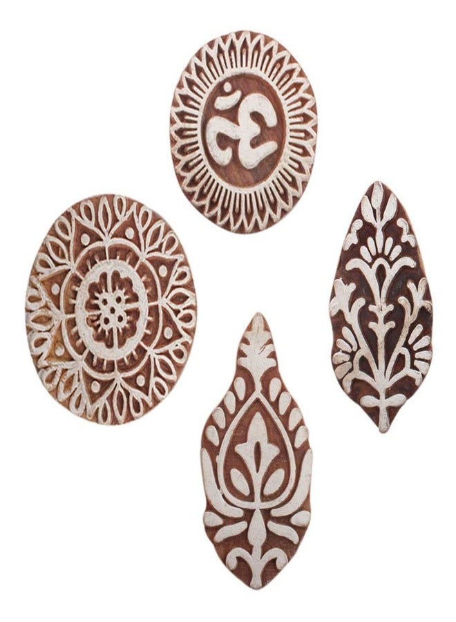 Indian-Shelf Handmade Vocalforlocal Set of 4 New Mix Wooden Printing Block (3.81 cm, Brown) - Image 1